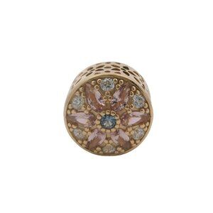 Retired Pandora Solid 14kt Yellow Gold and CZ Opulent Floral Spacer Slider Charm